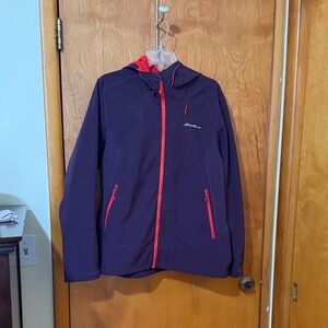 Eddie Bauer women’s dark Purple soft shell Jacket Bright orange Details size xl